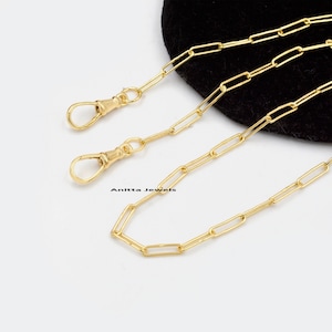 14K Gold Paperclip Chain Necklace, Swivel Lock Chain Necklace, Conector Swivel Paperclip Chain, Swivel Lock Jewelry, Carabiner Lock Chain