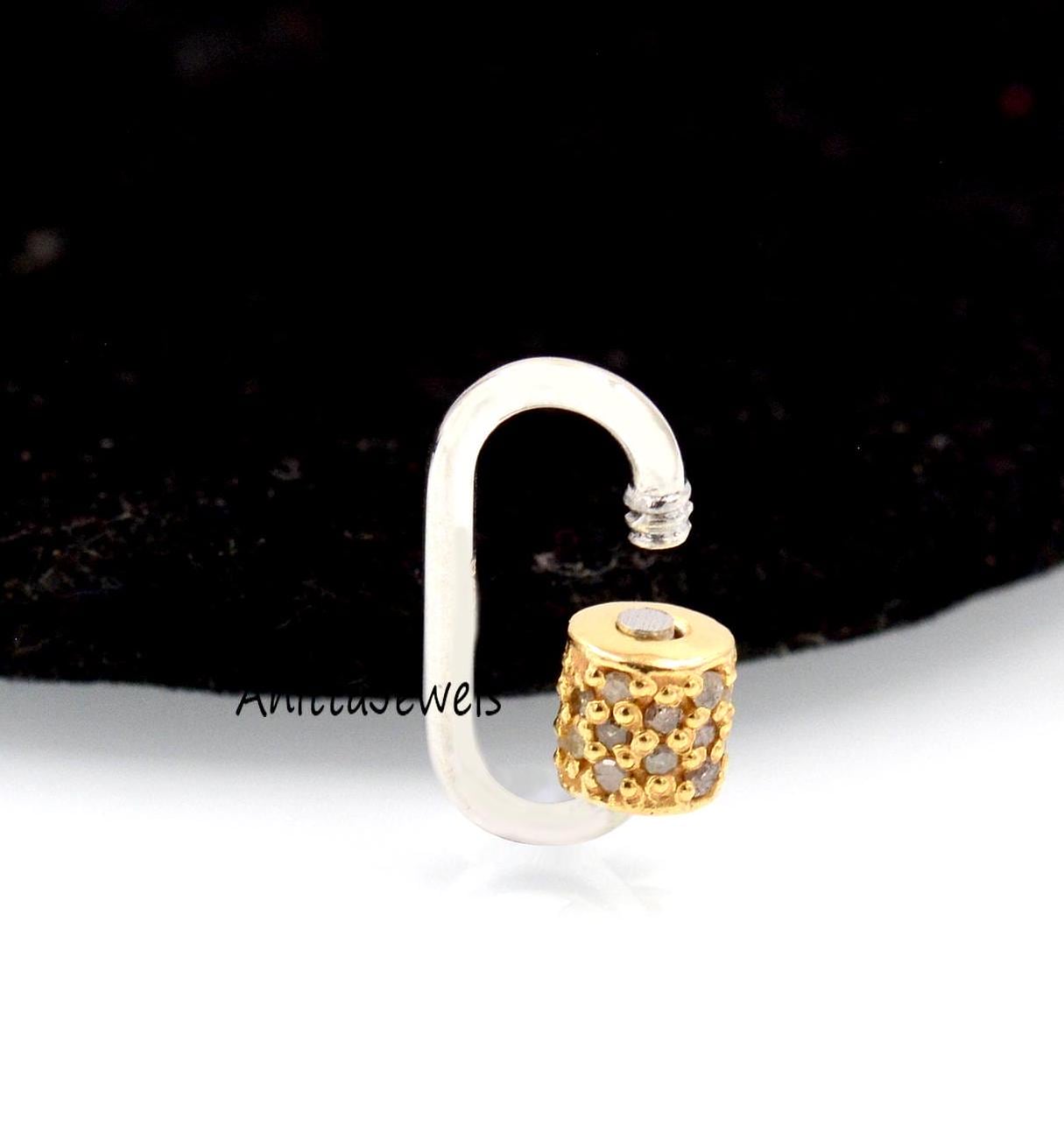 925 Silver Diamond Carabiner Lock: Handmade Oval Pendant - View 4 - Anitta Jewels | SKU: etsy_908548210