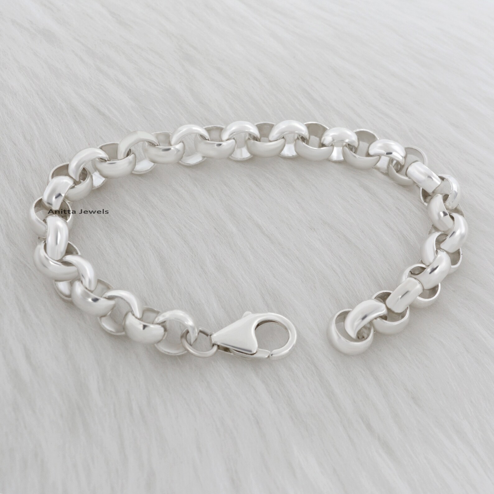 Natural Silver Rolo Chain Bracelet Large Rolo Chain Bracelet Etsy