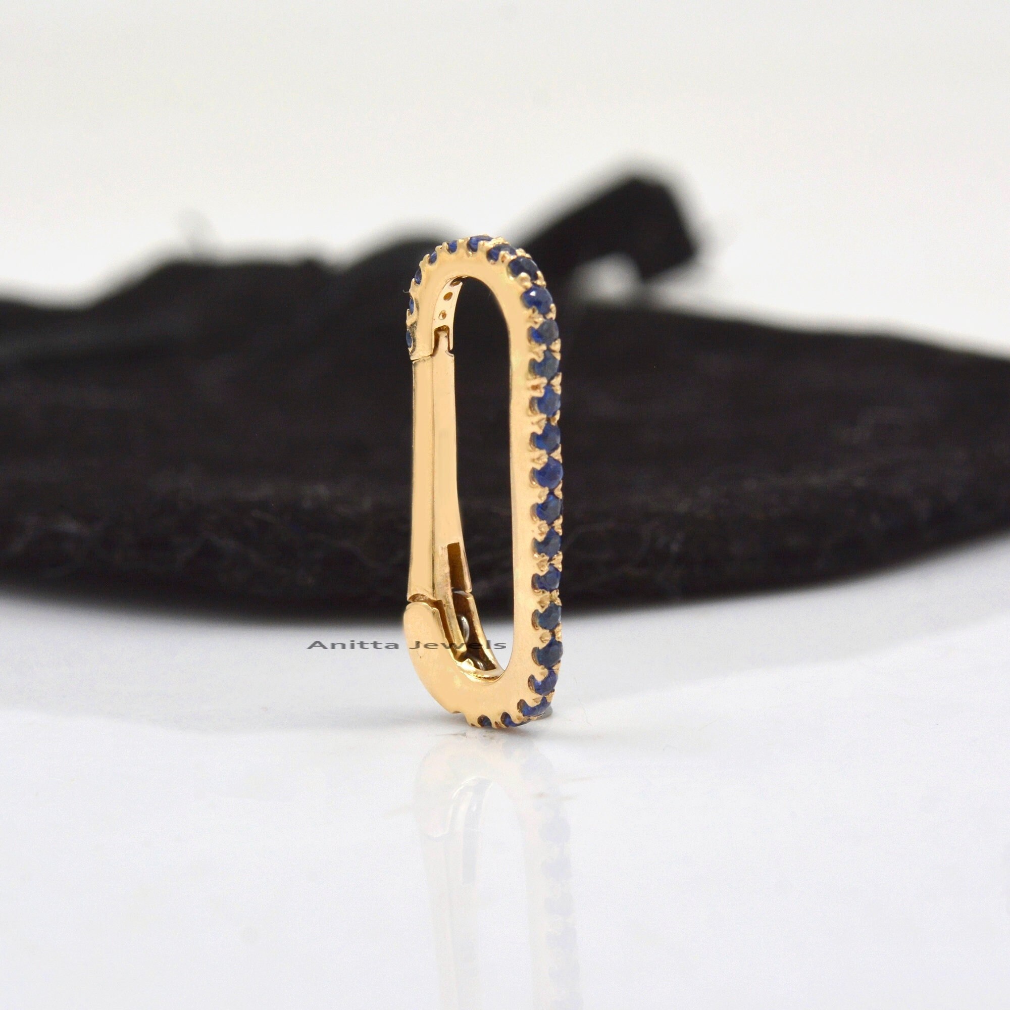 14K Gold Gemstone Oval Push Lock: Handmade Enhancer Charm Holder - View 2 - Anitta Jewels | SKU: etsy_766665464