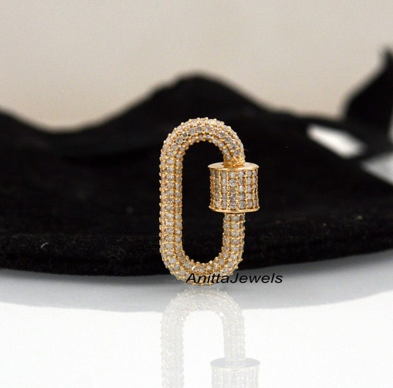 14k Gold Diamond Carabiner Lock Pendant : Handmade Products 
