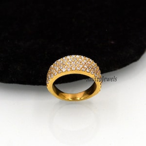 4 Row Half Eternity Band Ring, Moissanite 4 Row Band Ring, Thick Half Eternity Ring, Micro Pave Round Band Ring, Micro Pave Moissanite Band