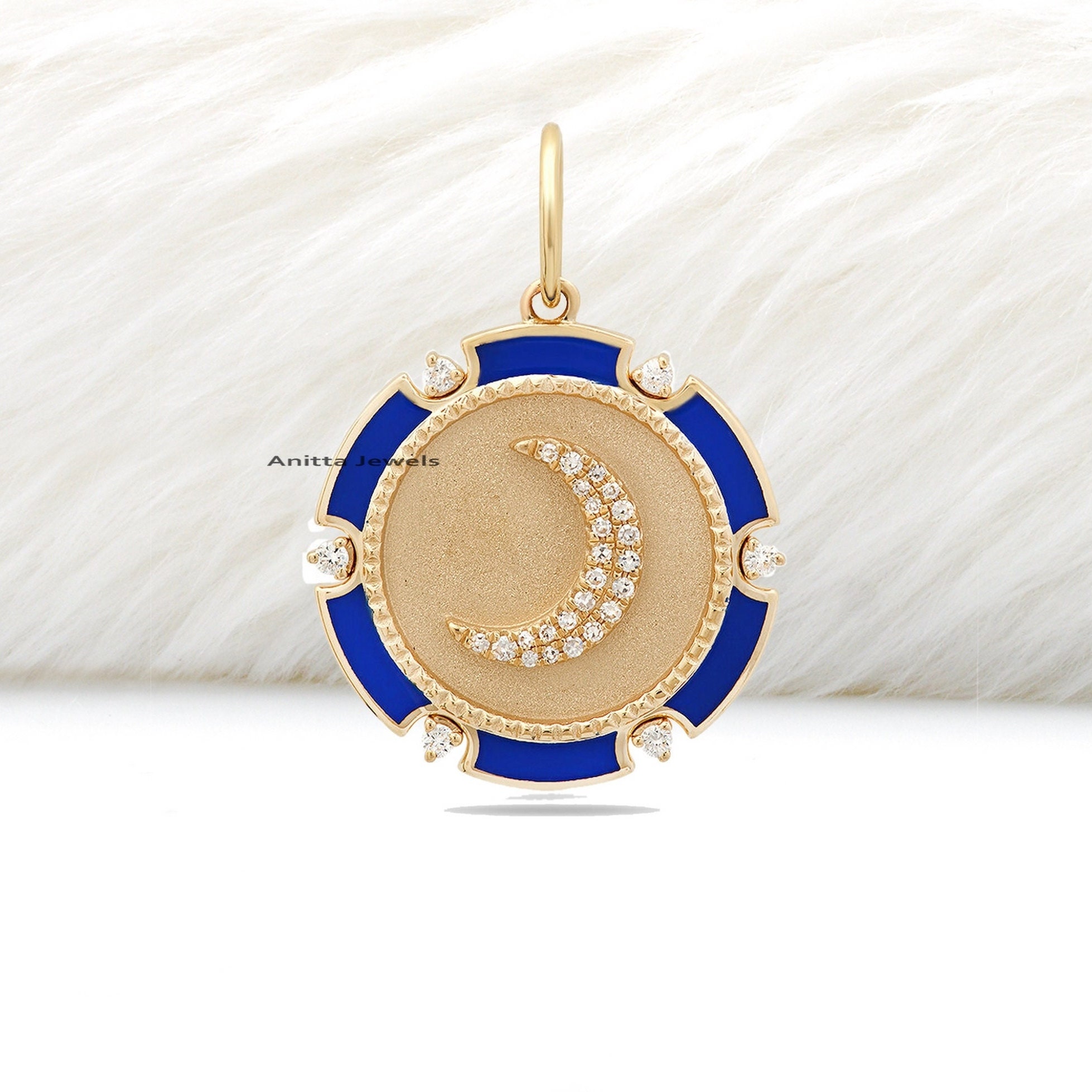 925 Silver Enamel Crescent Moon Diamond Pendant: Handmade Charm - View 7 - Anitta Jewels | SKU: etsy_1184595951