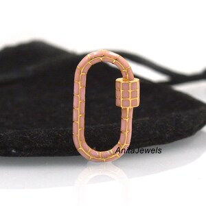 14K Gold Emaille Karabiner Verschluss : Handgefertigter Designer Schmuck (30*16 MM) Pink