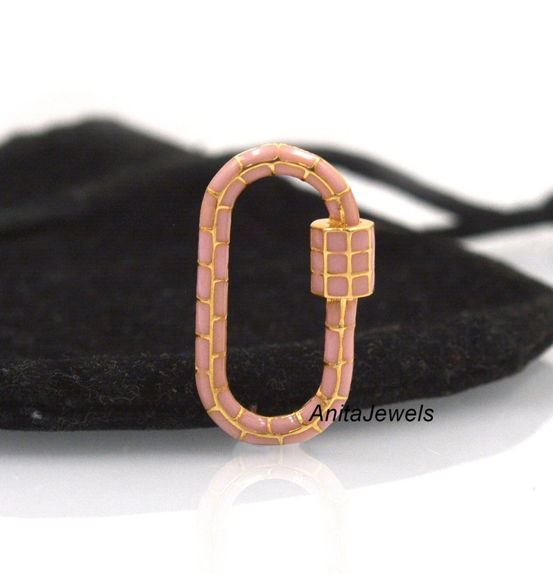 14K Gold Emaille Karabiner Verschluss : Handgefertigter Designer Schmuck (30*16 MM) Pink