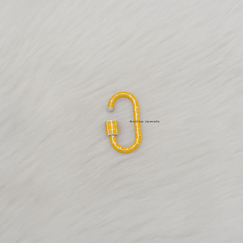 14K Gold Emaille Karabiner Verschluss : Handgefertigter Designer Schmuck (30*16 MM) Yellow