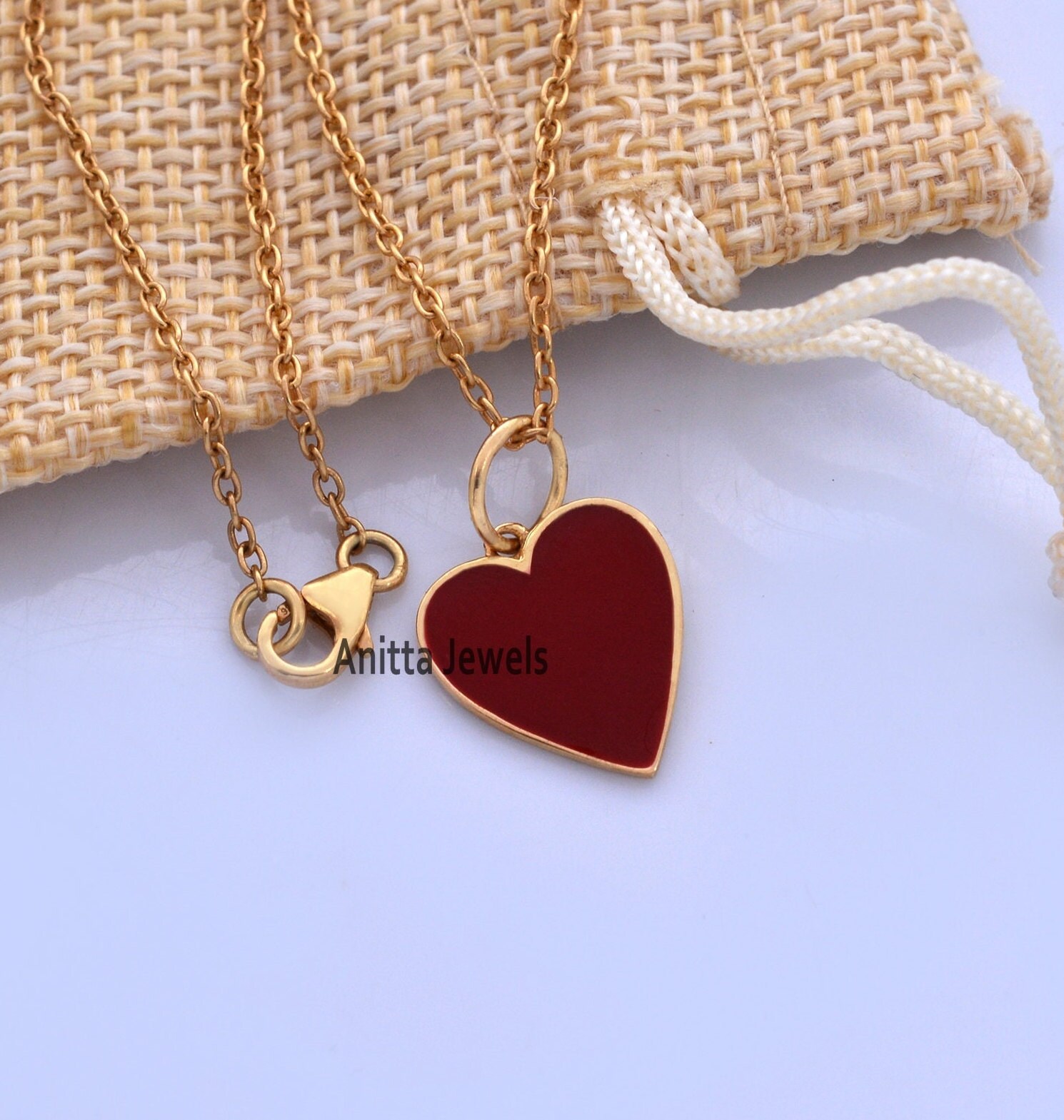 Sterling Silver Enamel Heart Pendant: Handmade Charm (21x14 MM) - View 6 - Anitta Jewels | SKU: etsy_926373262