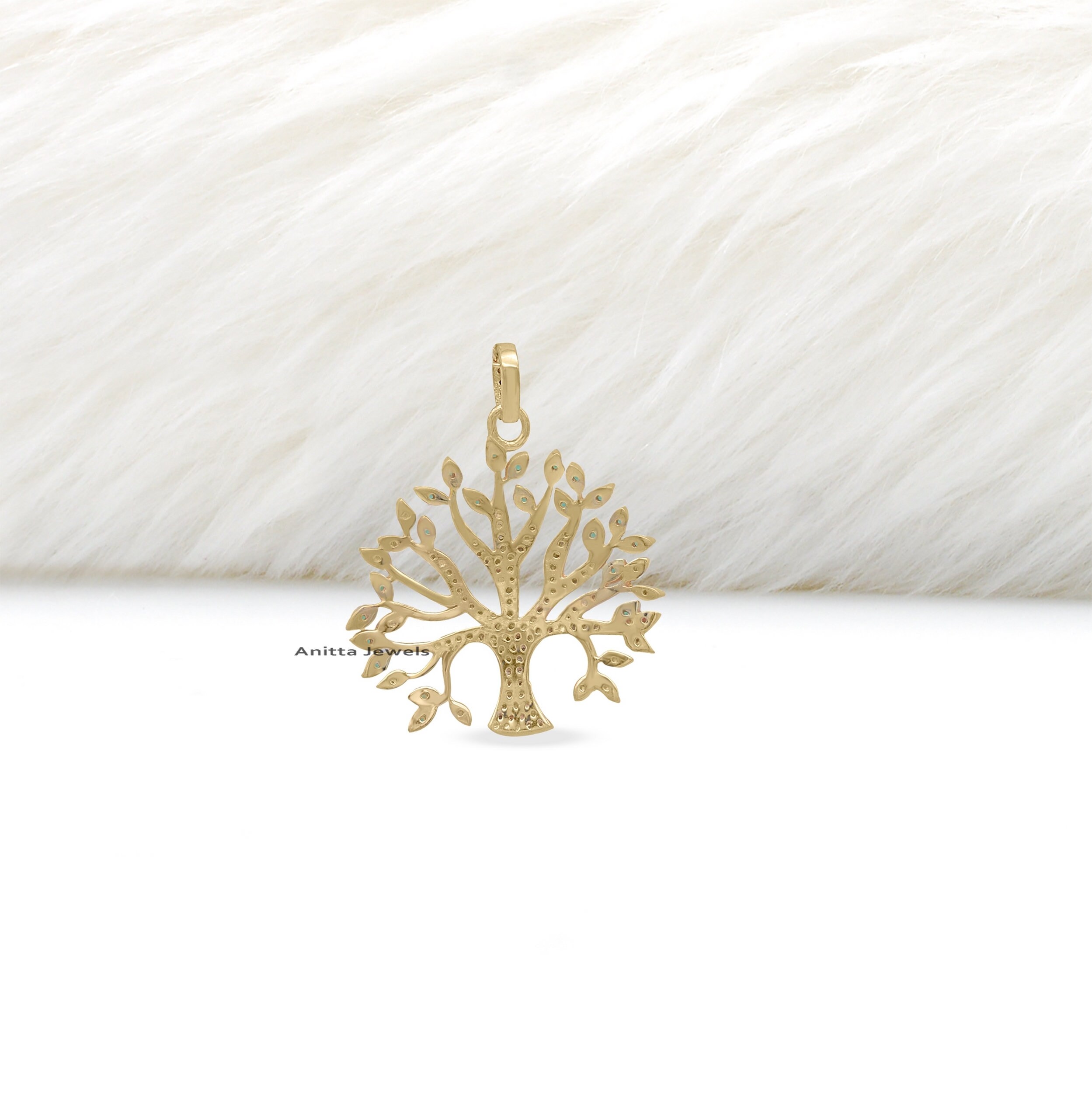 Diamond Tree Pendant: Pave Gemstone, 925 Silver (39*31 MM) - View 5 - Anitta Jewels | SKU: etsy_930769180