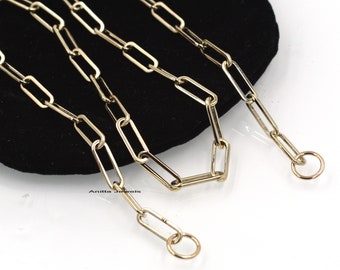 Handmade 14k Yellow Gold Paperclip Chain Necklace (12x4MM)