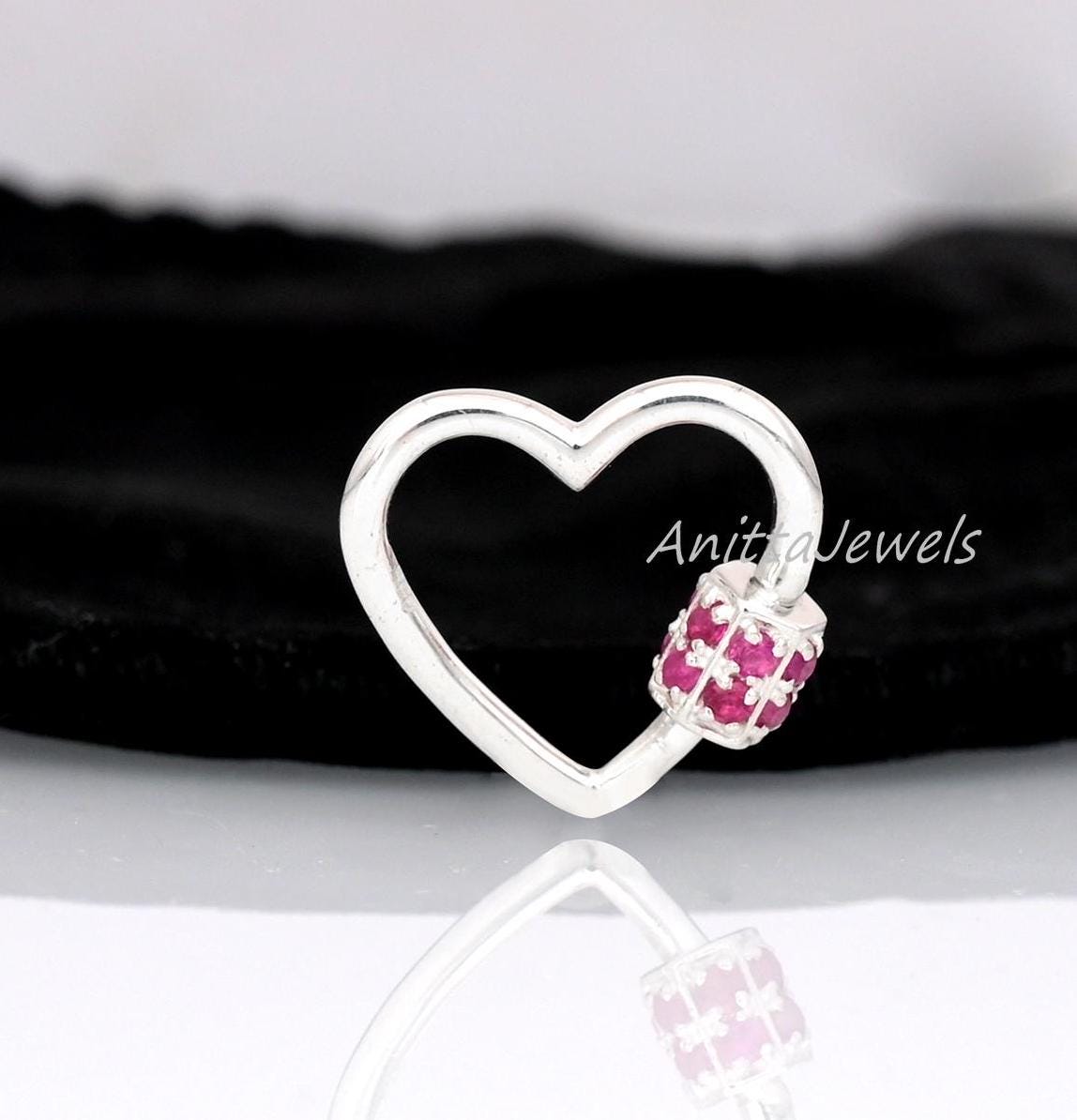 925 Silver Heart Carabiner Lock: Ruby Gemstone Jewelry Clasp (20 MM) - View 6 - Anitta Jewels | SKU: etsy_908315619
