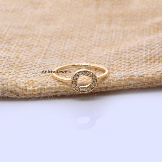 14k Gold Open Circle Diamond Ring PetiteCircleDiamondRing Open Circle Diamond Ring CircleStackableRing Diamond Circle Band Ring