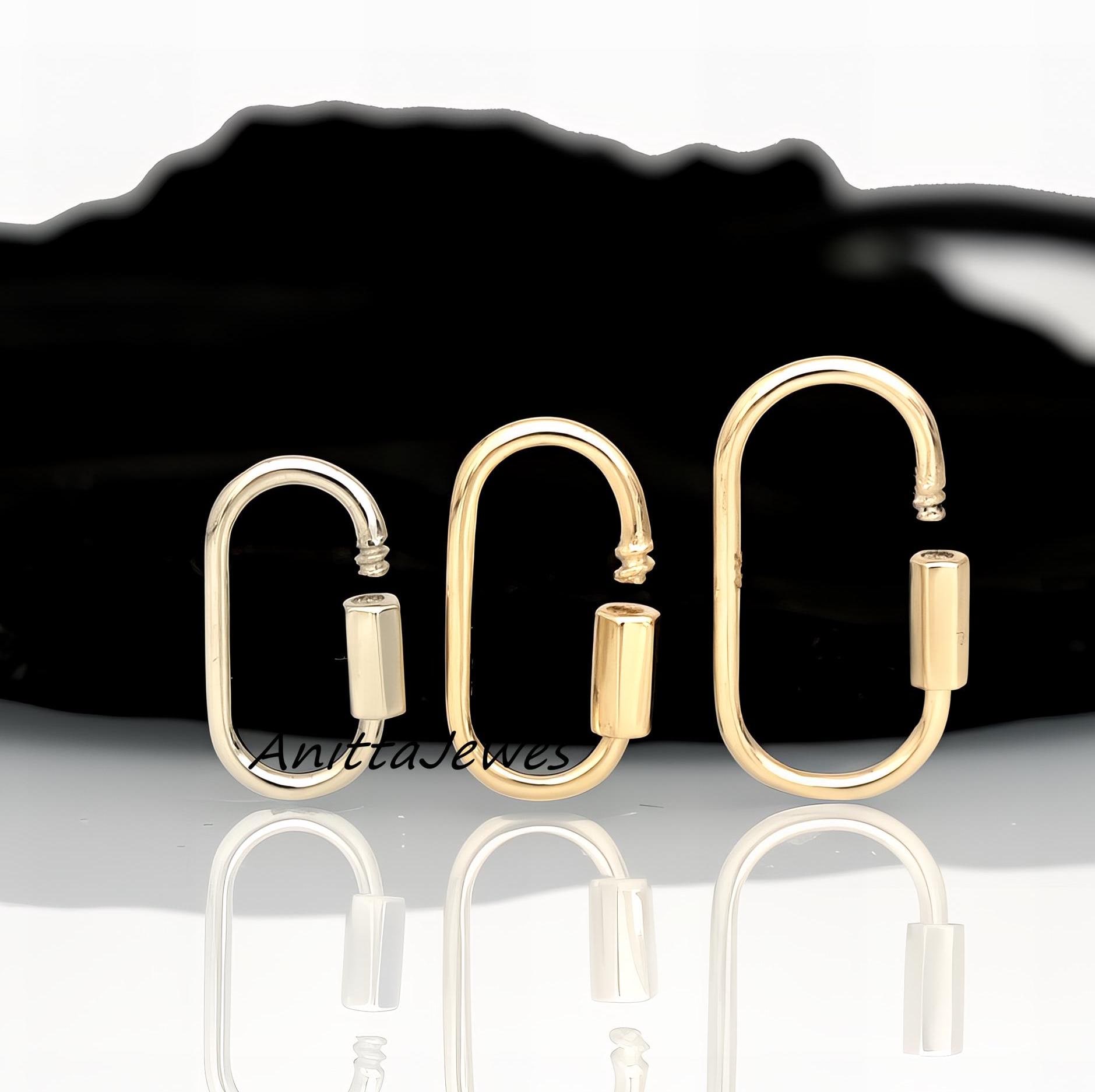 9K Gold Carabiner, 18K Carabiner Pendant, 9K 16 MM Carabiner Lock, 14k yellow gold carabiner lock, gold plain carabiner lock, connector lock