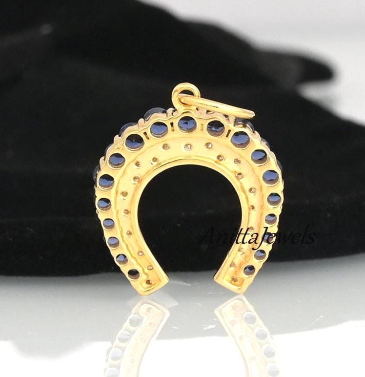 14K Gold Plated Horseshoe Pendant: Sapphire & Moissanite Sterling Silver Charm - View 4 - Anitta Jewels | SKU: etsy_142043170