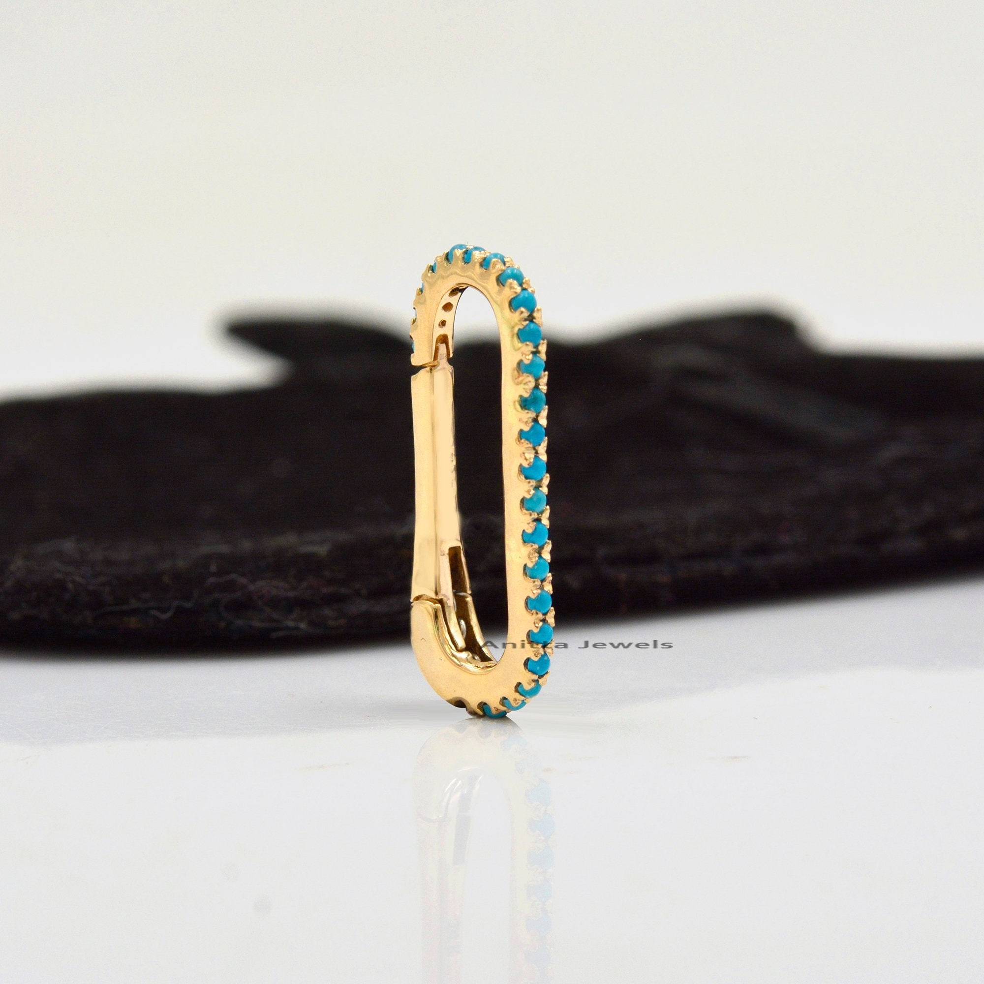 14K Gold Gemstone Oval Push Lock: Handmade Enhancer Charm Holder - View 3 - Anitta Jewels | SKU: etsy_766665464