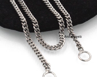 925 Silver Curb Chain Necklace: Handmade Oxidized Link Chain