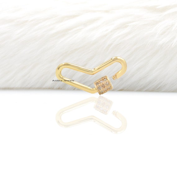 14K Gold Carabiner Lock Baguette Diamond Charm Enhancer