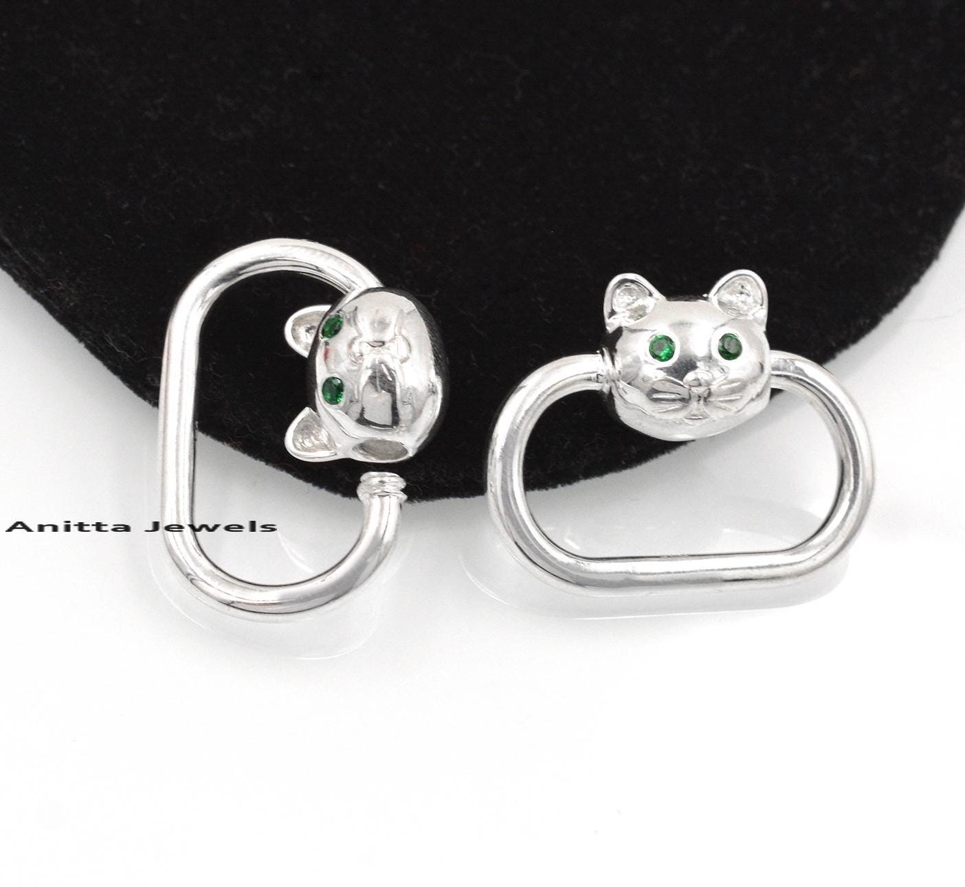 925 Silver Cat Carabiner Lock: Handmade Diamond Eye Clasp - View 5 - Anitta Jewels | SKU: etsy_777958237