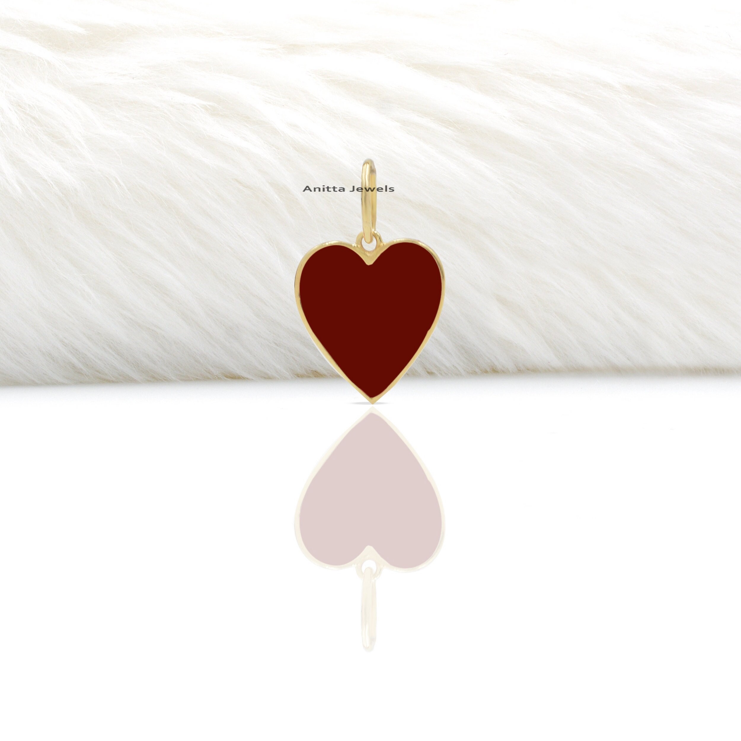 14K Gold Enamel Heart Charm Pendant: Handmade Solid Gold - View 4 - Anitta Jewels | SKU: etsy_1709104655