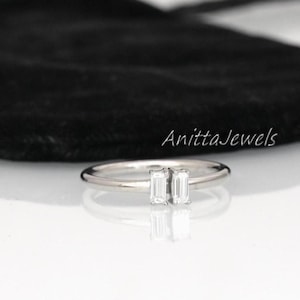 Toi Et Moi Moissanite Baguette Ring: Two Stone Sterling Silver