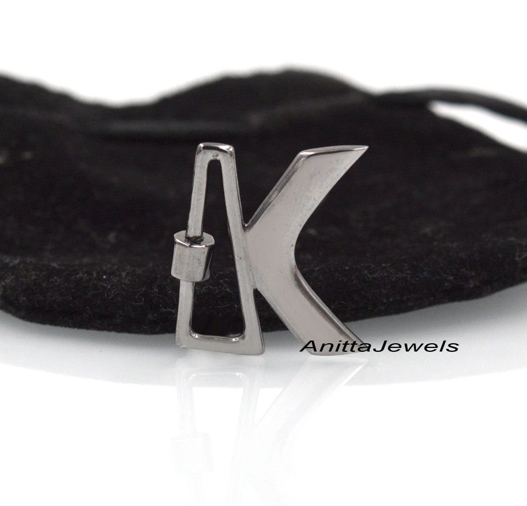 925 Silver Initial Carabiner Lock: Alphabet Letter Jewelry - View 5 - Anitta Jewels | SKU: etsy_922517829