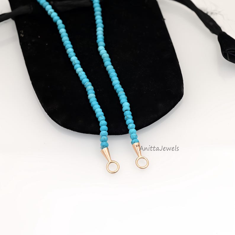 9K Gold Turquoise Bead Necklace: Gemstone Carabiner Clasp image 7