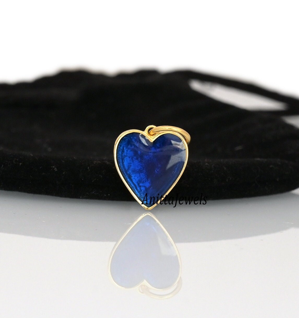 Sterling Silver Enamel Heart Pendant: Handmade Charm (21x14 MM) - View 2 - Anitta Jewels | SKU: etsy_926373262