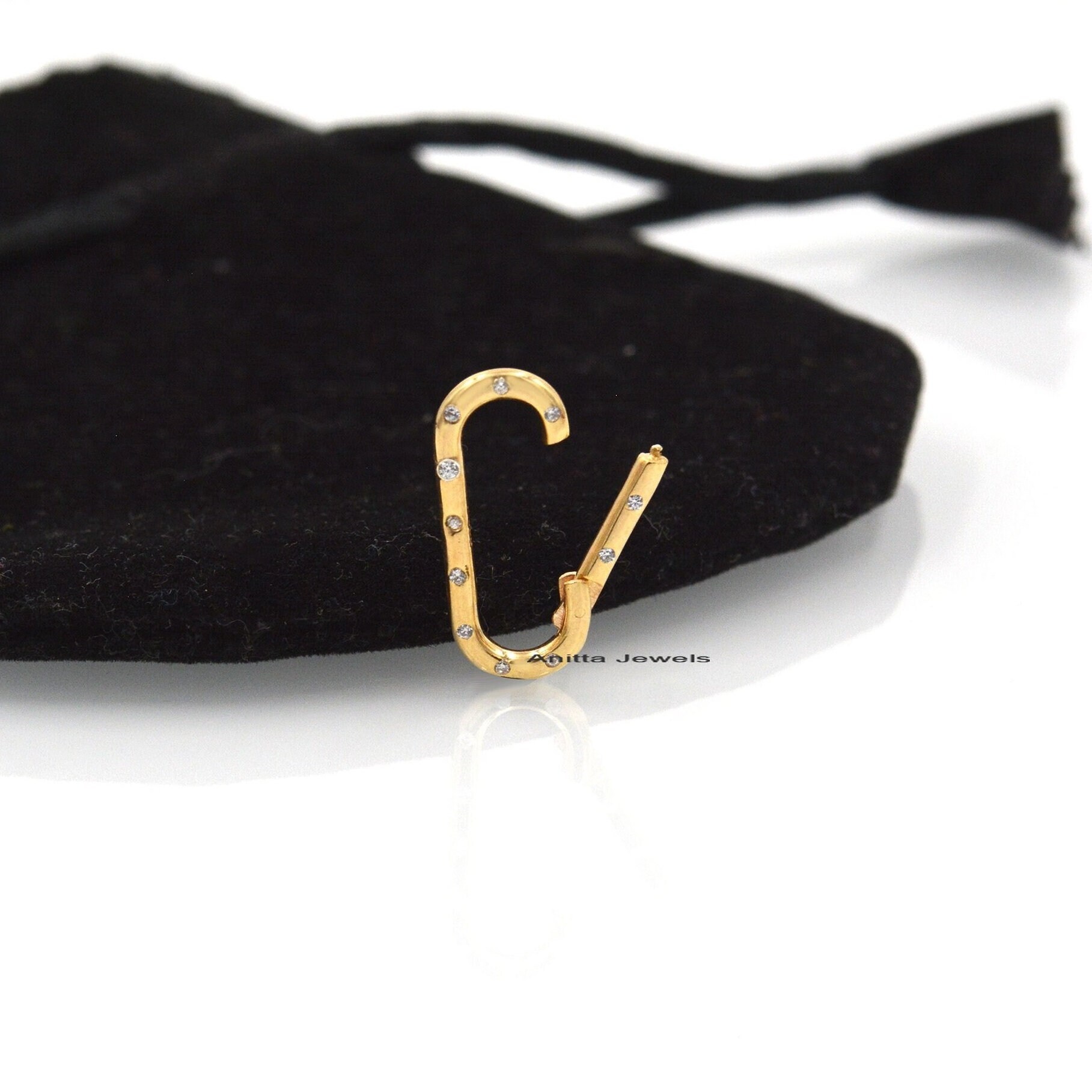 Handmade 9K Gold Charm Enhancer Lock: Diamond Jewelry Holder (20x10 MM) - View 2 - Anitta Jewels | SKU: etsy_759340242
