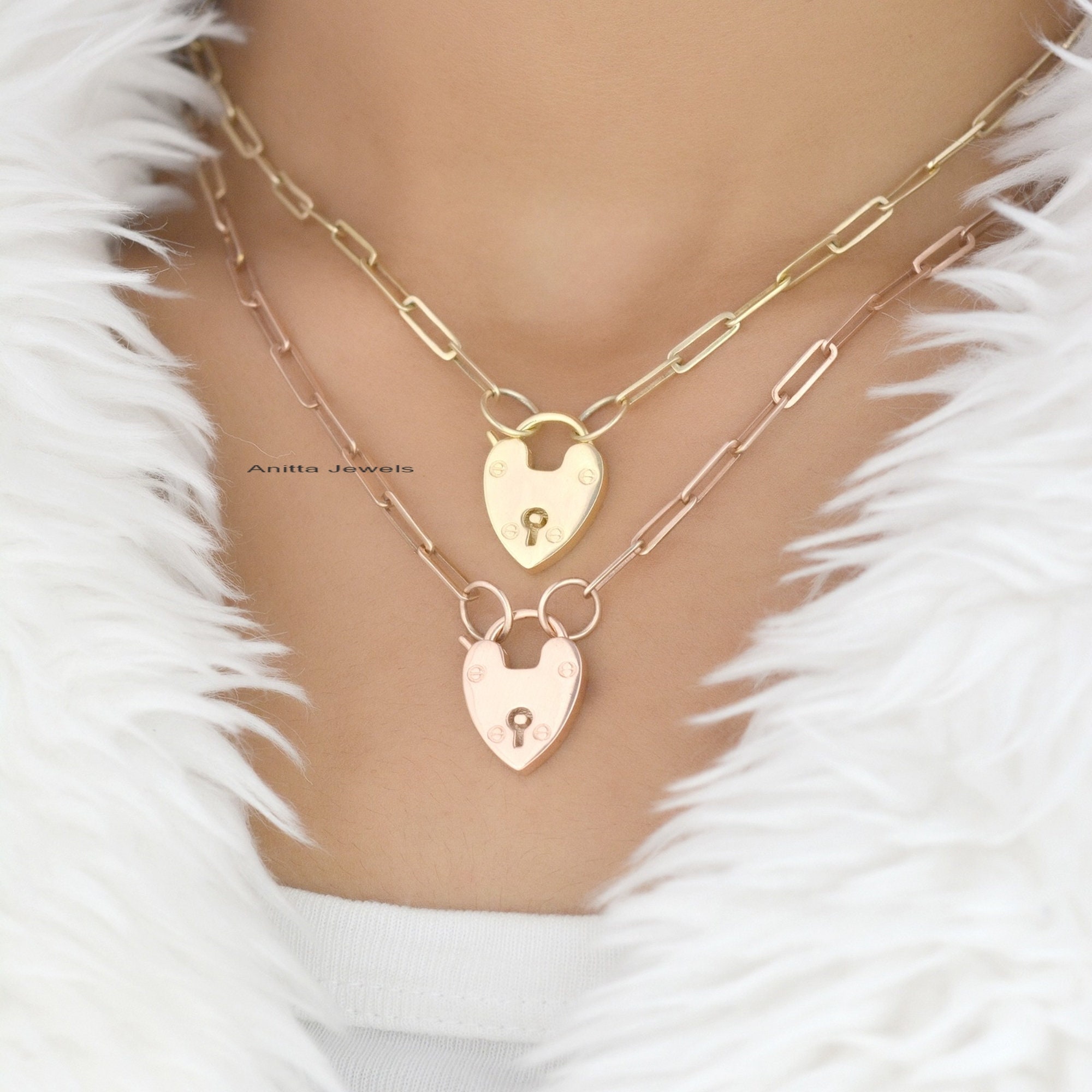 14k Gold, Petite Heart Lock Charm