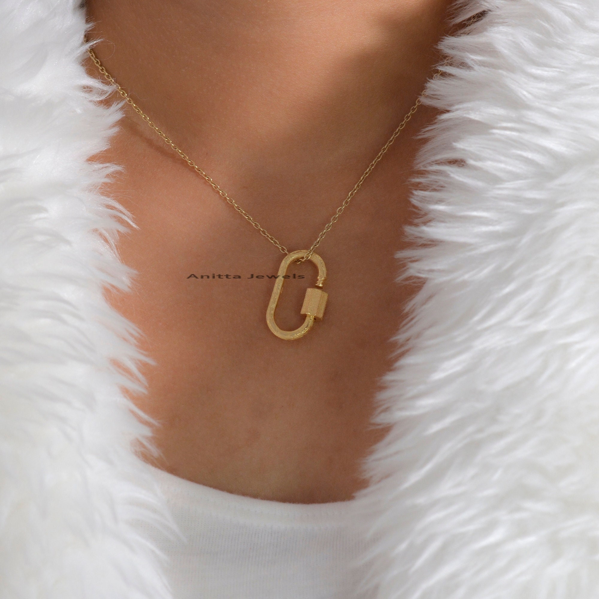 925 Silver Engraved Carabiner Lock: Handmade Designer Pendant - View 7 - Anitta Jewels | SKU: etsy_905734624