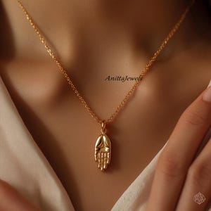 Gold Plated Sterling Silver Hand Pendant: Mystic Palm Design