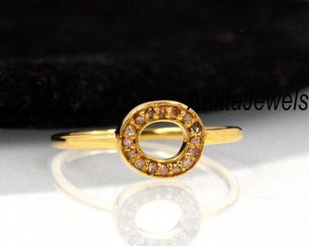 Anillo circular de diamantes bañado en oro de 14 k: banda de plata 925 hecha a mano