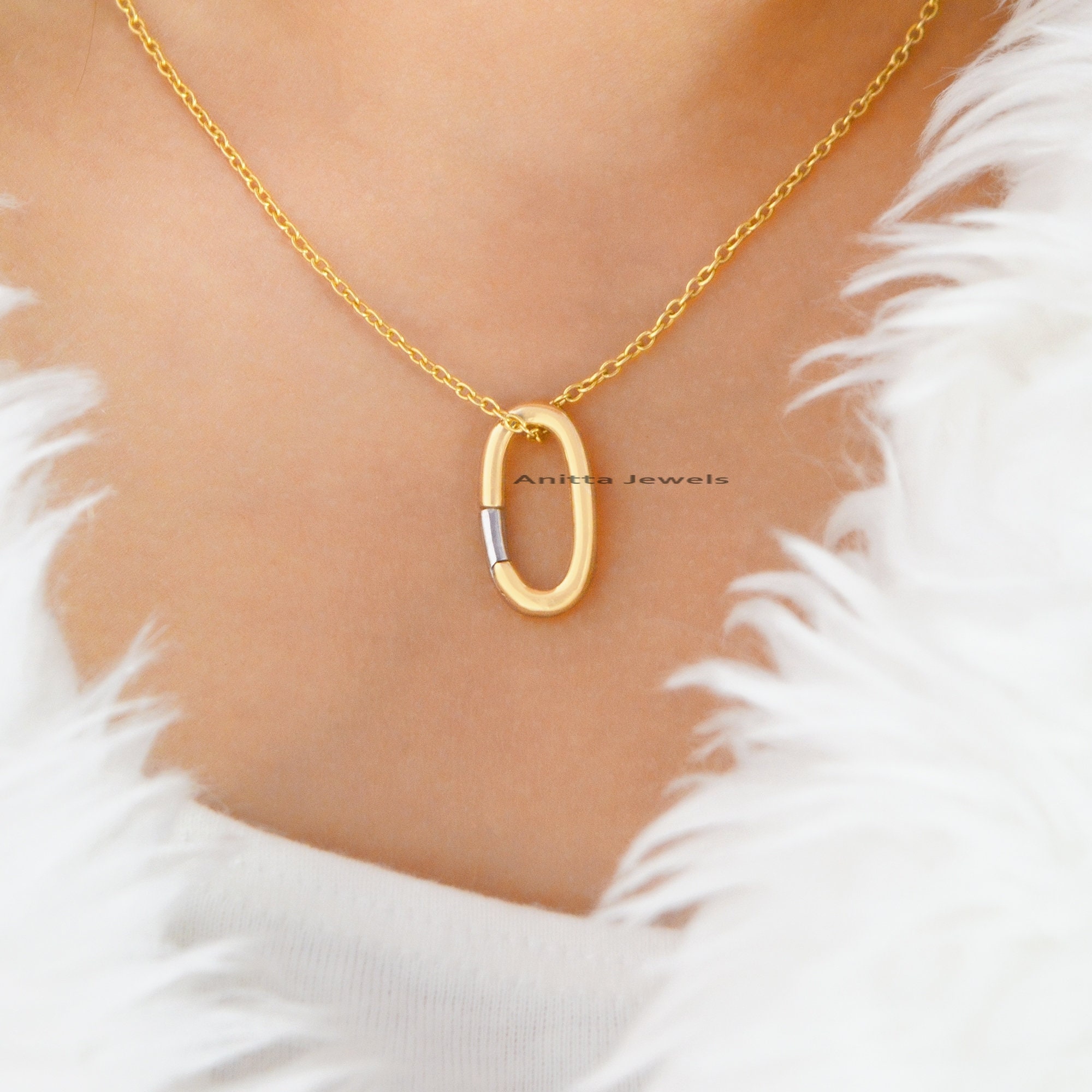 Two-Tone Oval Enhancer: Handmade 925 Silver Link Lock (20x10 MM) - View 6 - Anitta Jewels | SKU: etsy_1114106132