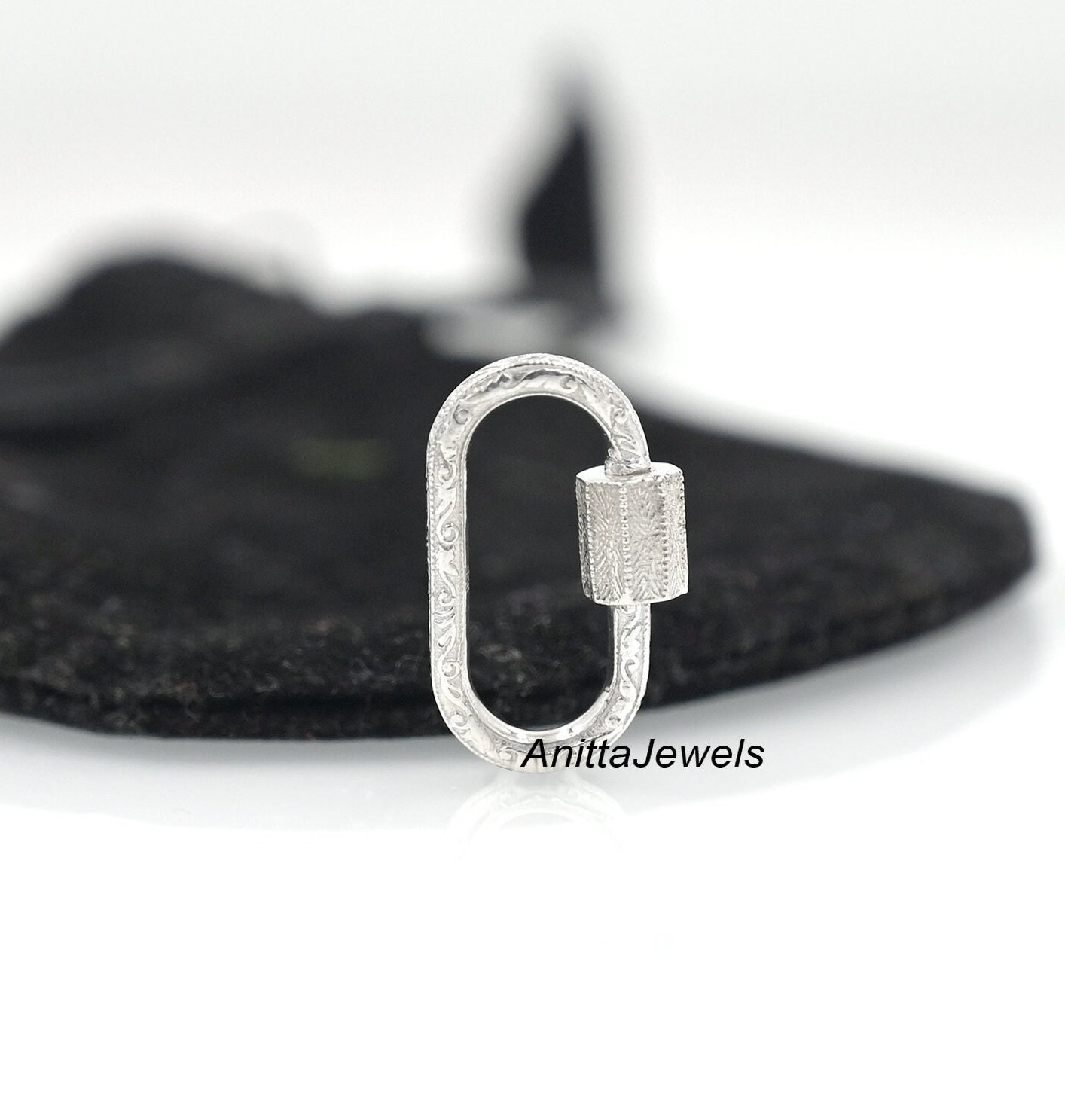 925 Silver Engraved Carabiner Lock: Handmade Designer Pendant - View 3 - Anitta Jewels | SKU: etsy_905734624