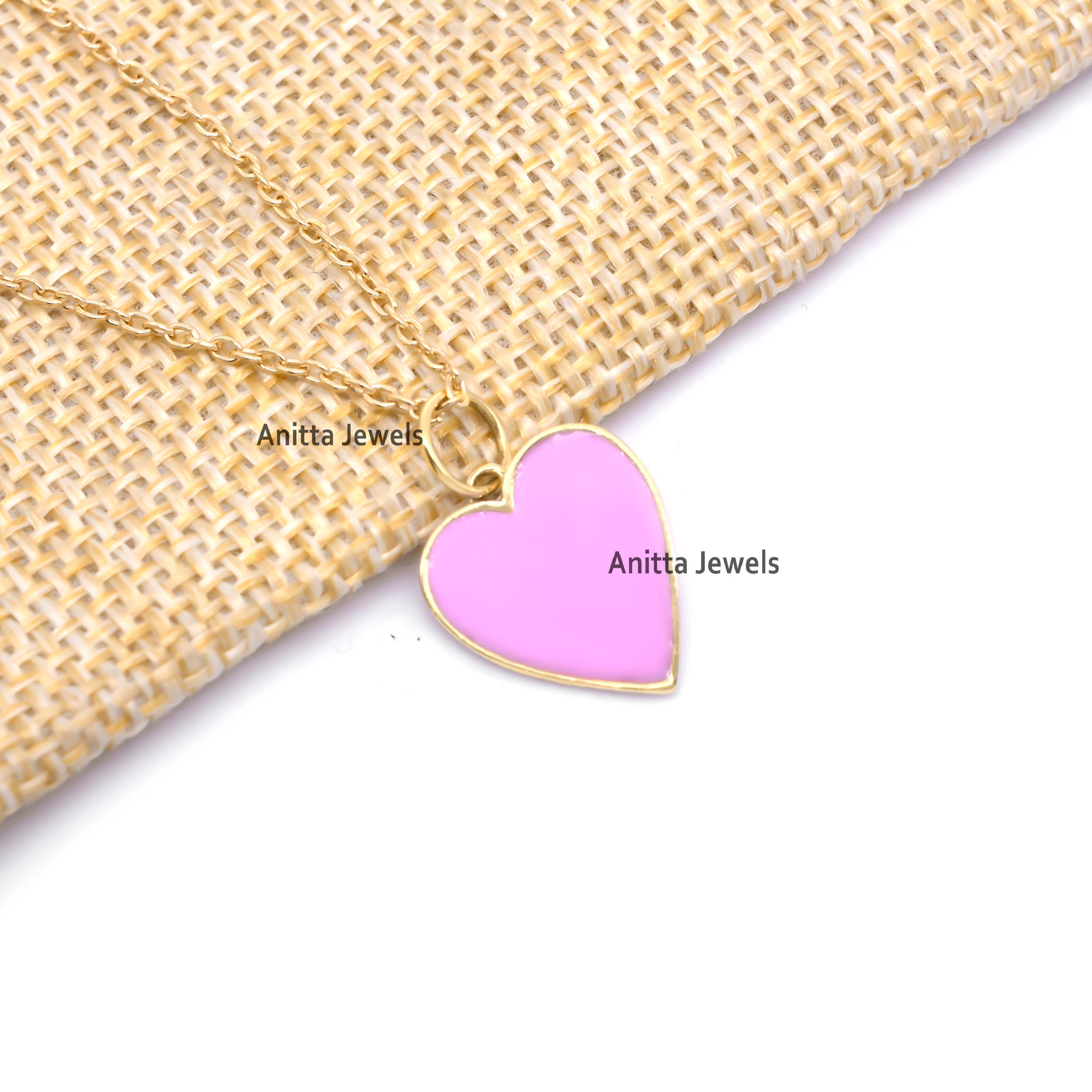 14K Gold Enamel Heart Charm Pendant: Handmade Solid Gold - View 7 - Anitta Jewels | SKU: etsy_1709104655