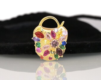 Gold Vermeil Padlock, Multi Tourmaline Padlock, 925 Silver Padlock, Designer Padlock, Openable Padlock, Connector Padlock