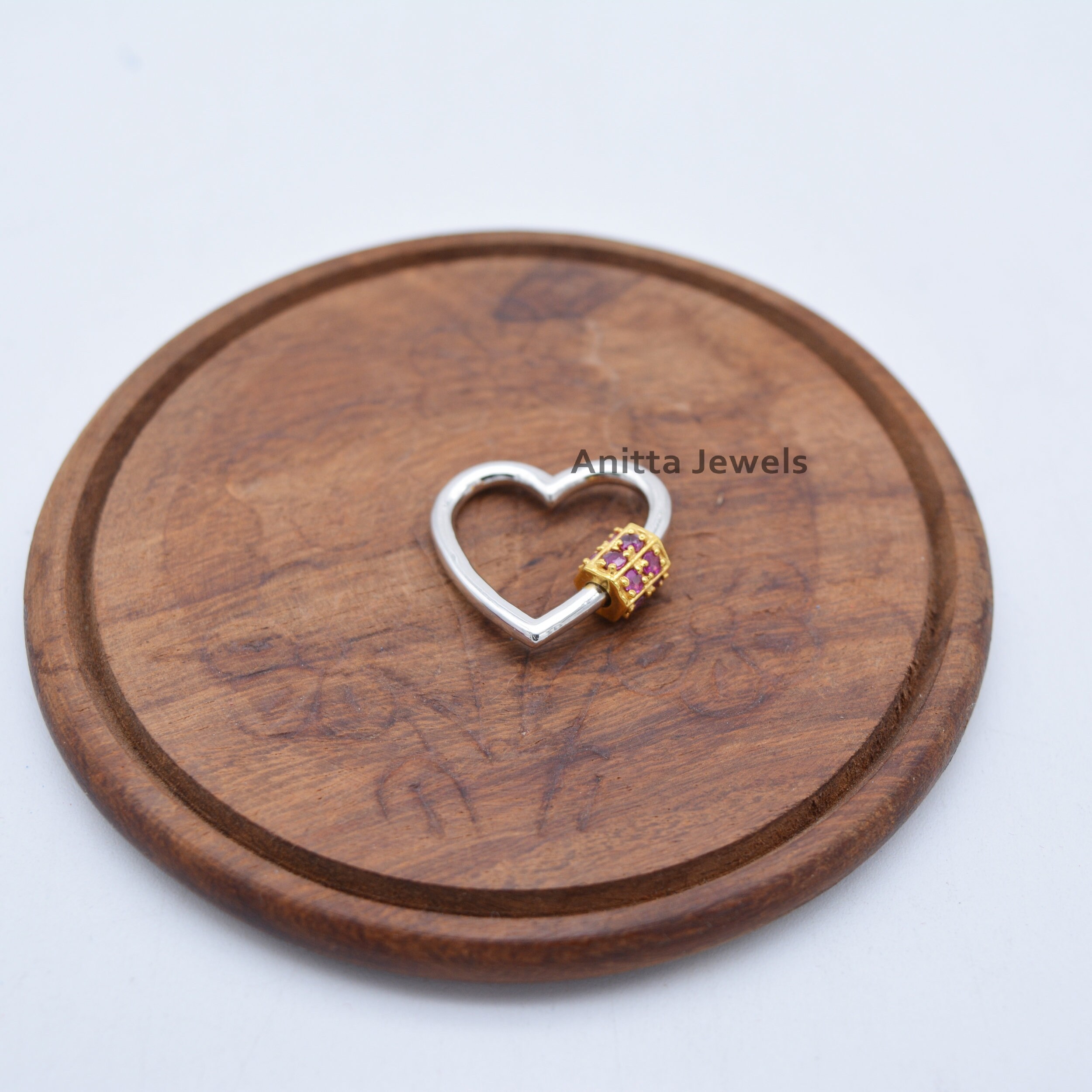 925 Silver Heart Carabiner Lock: Ruby Gemstone Jewelry Clasp (20 MM) - View 4 - Anitta Jewels | SKU: etsy_908315619