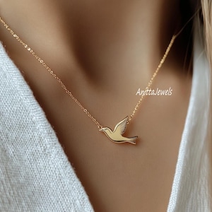 Gold Flying Bird Necklace: Sterling Silver Freedom Pendant