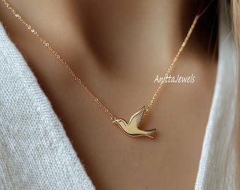 Gold Halskette Flying Bird: Sterling Silber Freiheit Anhänger