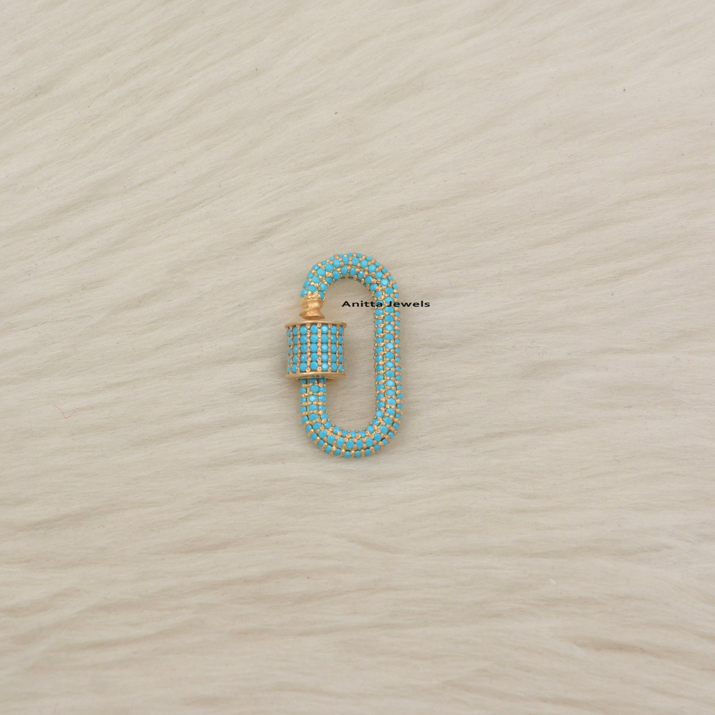 925 Silver Diamond Carabiner Lock: Handmade Oval Pendant (25*14 MM) - View 3 - Anitta Jewels | SKU: etsy_1084500518