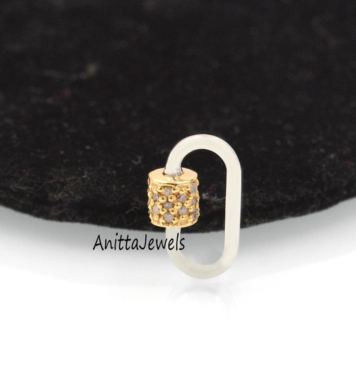 925 Silver Diamond Carabiner Lock: Handmade Oval Pendant - View 5 - Anitta Jewels | SKU: etsy_908548210