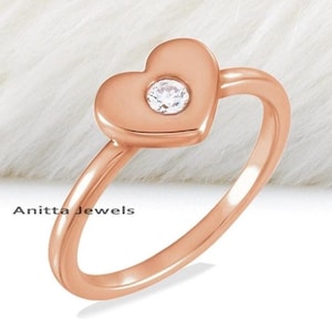 Bezel CZ Heart Ring: 925 Sterling Silver, Simulated Diamond
