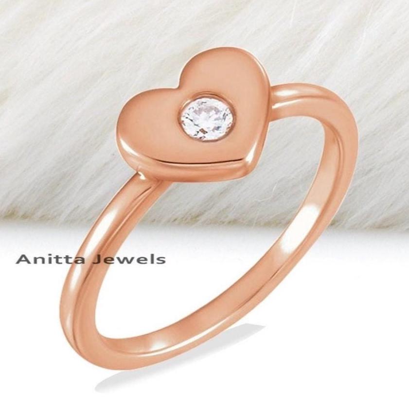 Bezel CZ Heart Ring: 925 Sterling Silver, Simulated Diamond - View 2 - Anitta Jewels | SKU: etsy_1133368955