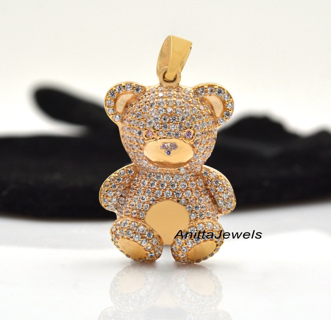 Colgante de osito de peluche con diamantes en oro macizo de k