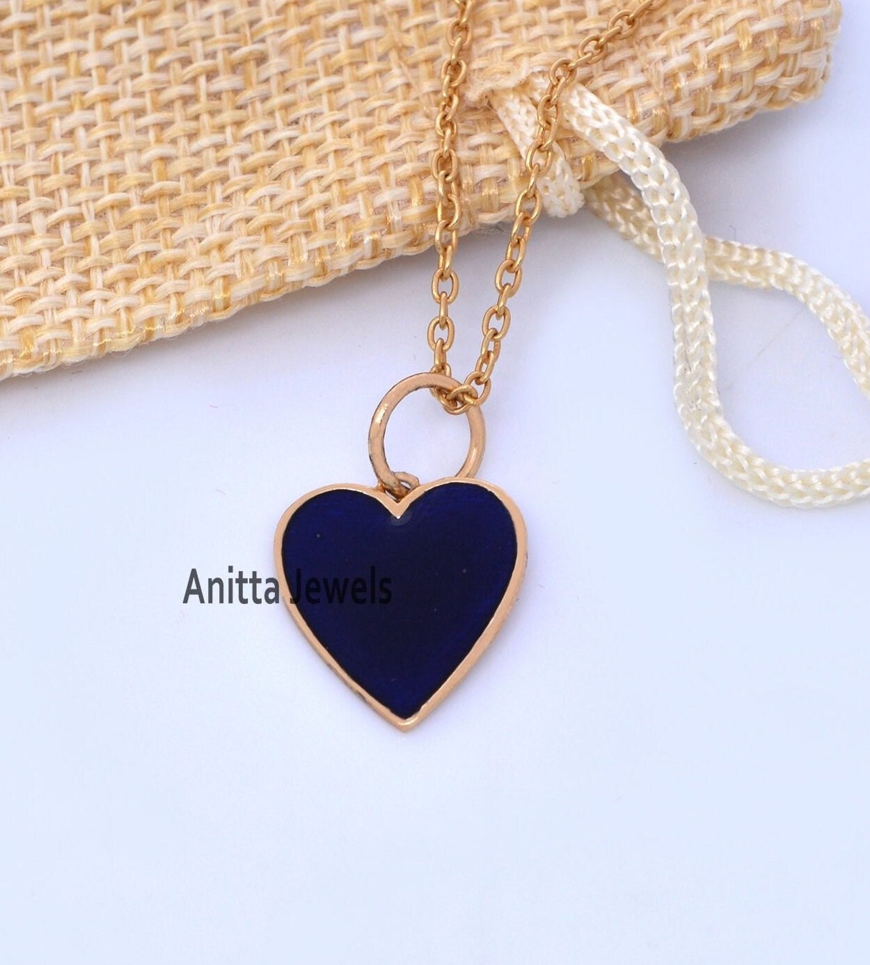 Sterling Silver Enamel Heart Pendant: Handmade Charm (21x14 MM) - View 4 - Anitta Jewels | SKU: etsy_926373262