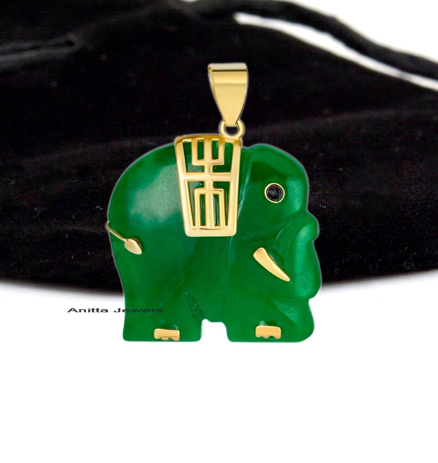 Hand Carved Malachite Elephant Charm: 925 Silver Pendant - View 4 - Anitta Jewels | SKU: etsy_1507370563