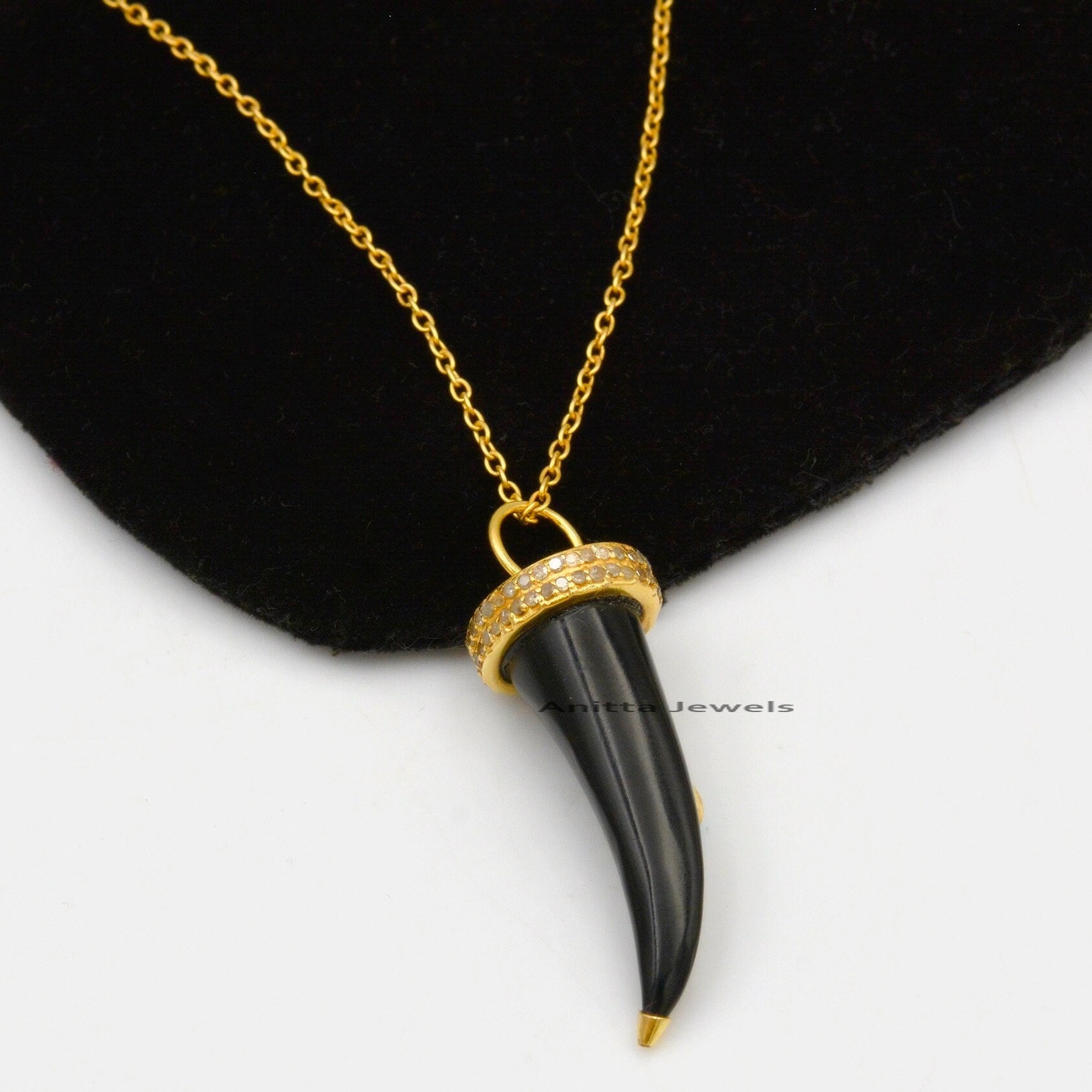 Diamond & Gemstone Horn Pendant: 925 Silver Tusk - View 5 - Anitta Jewels | SKU: etsy_1185223323