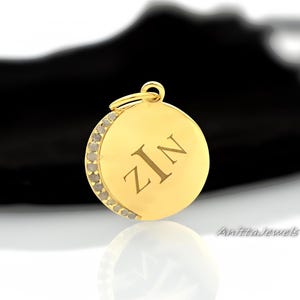 925 Silver Initial Disc Pendant, Custom Crescent Moon Pendant, Ruby Moon Pendant, Coin Engraved Moon Charm,Engraved Name Custom Coin pendant