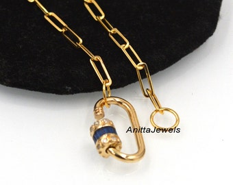 9K Gold Diamond Baguette Carabiner Lock Necklace