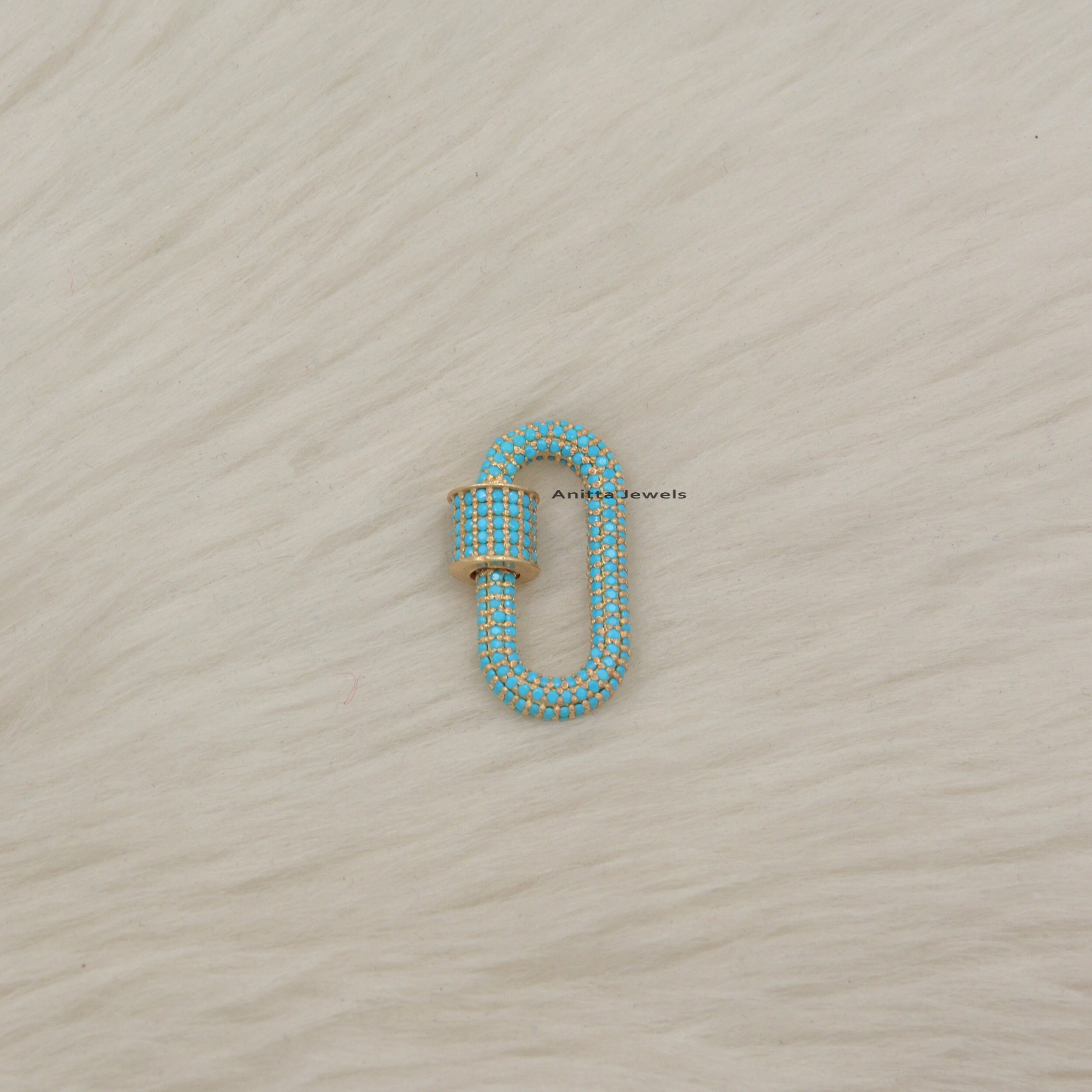925 Silver Diamond Carabiner Lock: Handmade Oval Pendant (25*14 MM) - View 4 - Anitta Jewels | SKU: etsy_1084500518