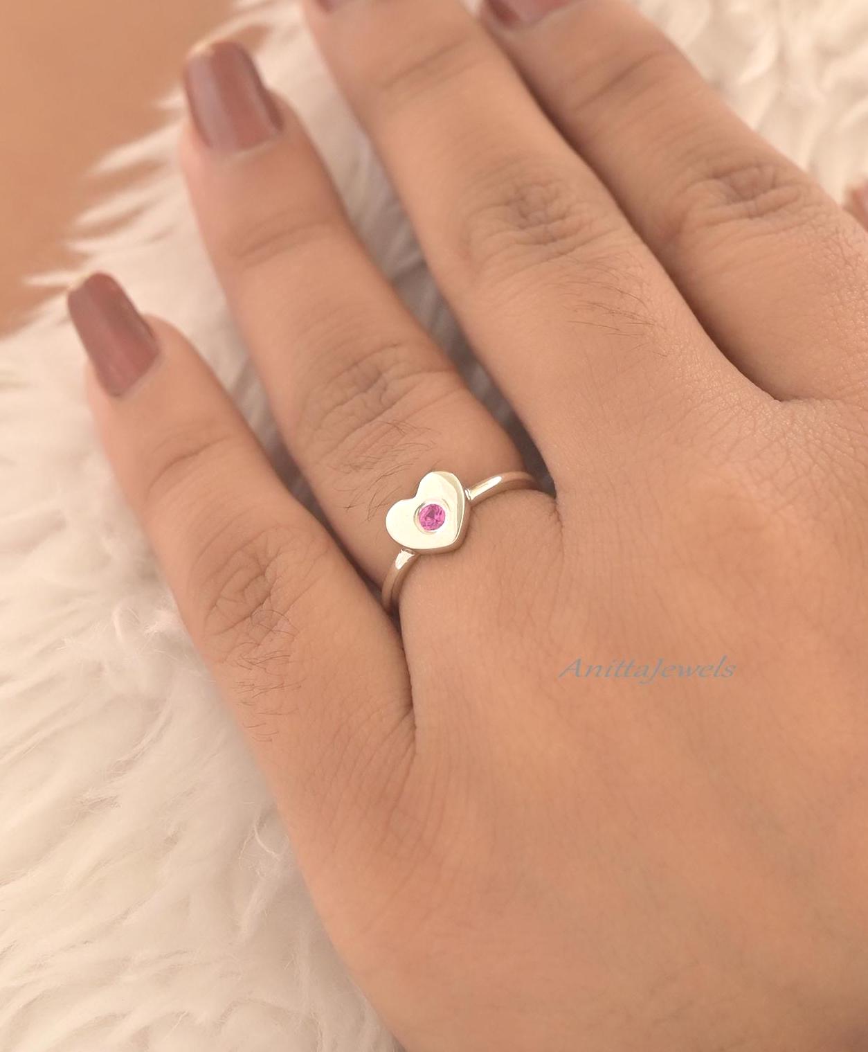 Bezel CZ Heart Ring: 925 Sterling Silver, Simulated Diamond - View 4 - Anitta Jewels | SKU: etsy_1133368955